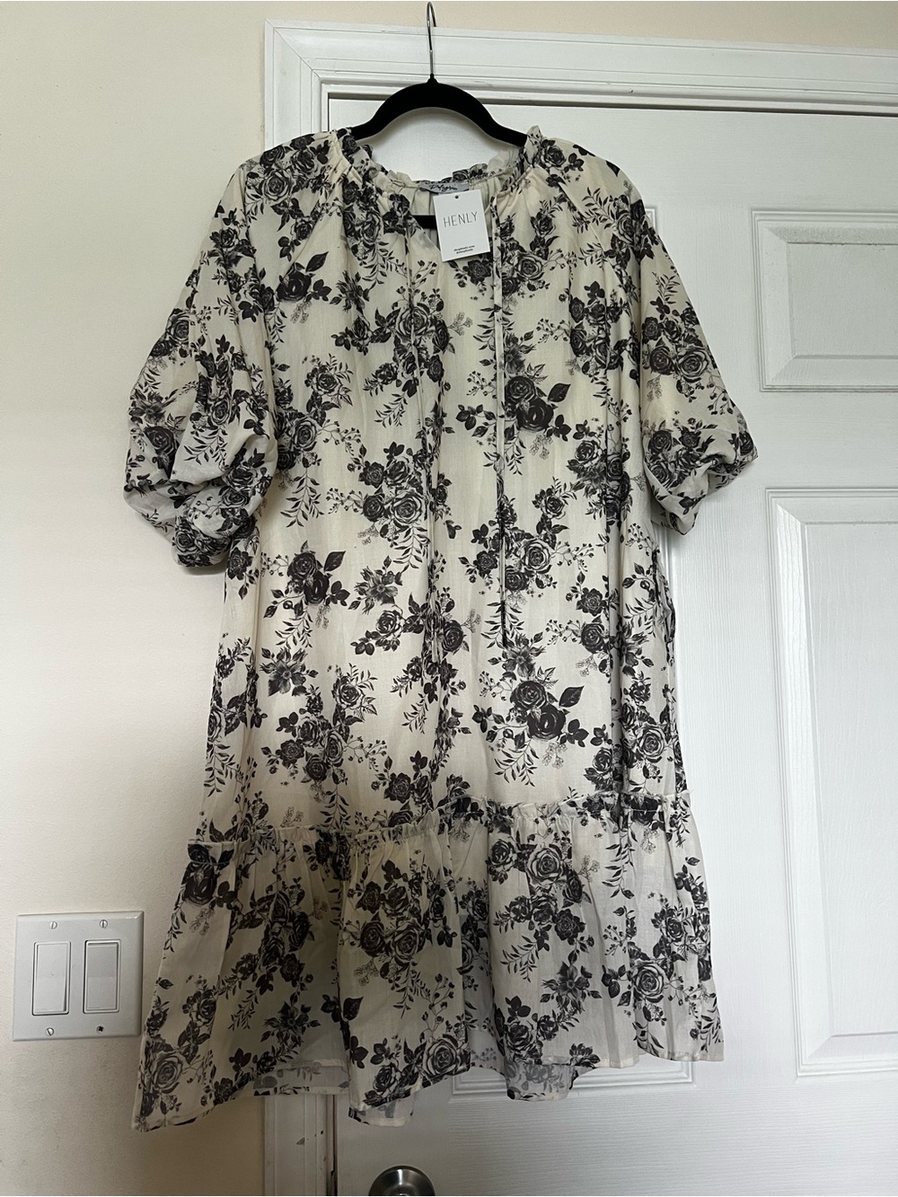 Polagram Cream Dress with Black Floral Print